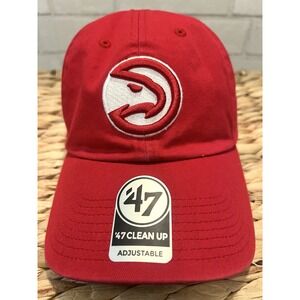Atlanta Hawks Hat '47 Brand Clean Up Red Cap Adjustable Dad Hat Strapback NBA Ne